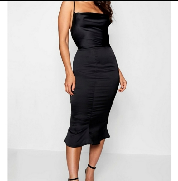 satin midi dress black